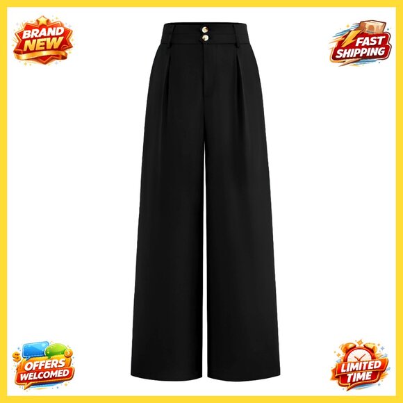 Wide Leg Palazzo Pants High Waisted Pleated Business Casual Trousers Lightweight